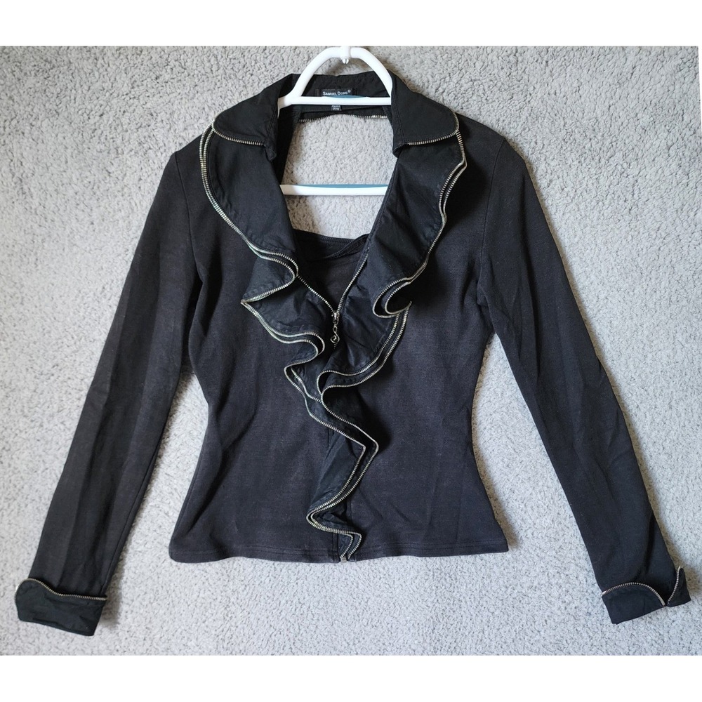 Samuel Dong Zipper Ruffle Cutout Top Womens Small Black Avant Garde Long Sleeve